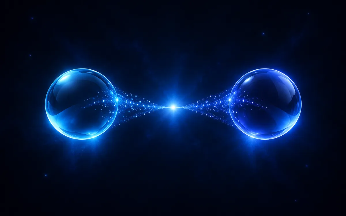 Two glowing blue spheres balanced around one point