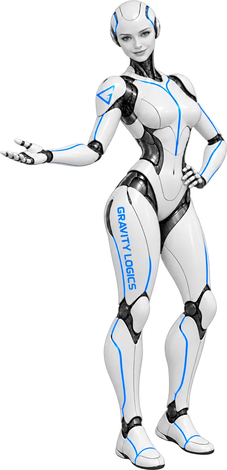 The Gravity Logics robot welcoming you to start your project